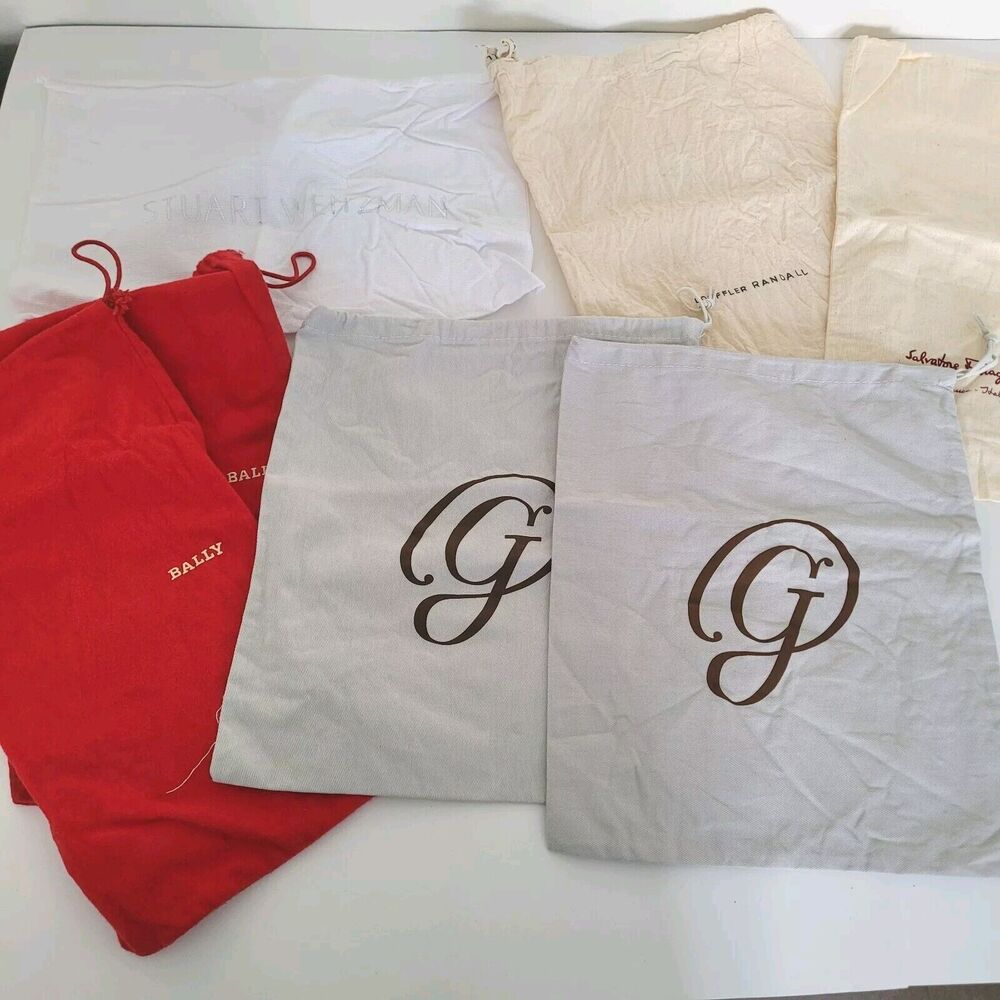 Designer Dust Bags Lot Of 7 Set Sleeper Black Drawstring Pouches Small‎ Shoes